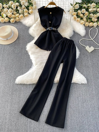 Sleeveless Top and Wide-Leg Pants Set