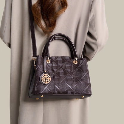 Embossed Pattern Leather Top Handle Handbag