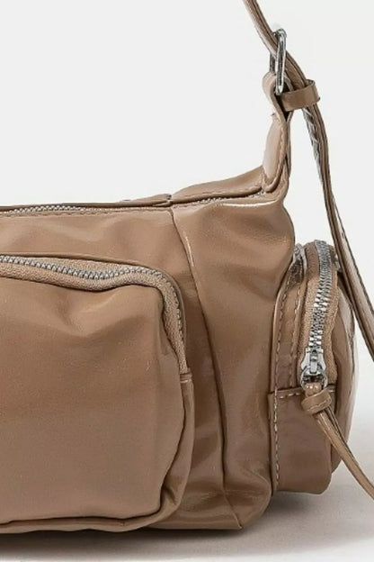 Fame Glossy Faux Leather Multi Pocket Hand Bag