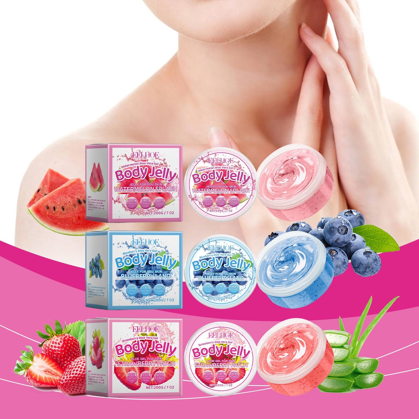 Eelhoe Body Gel Series, Moisturizing Body Care Moisturizing Oil Control Refreshing Skin Aloe Vera Gel