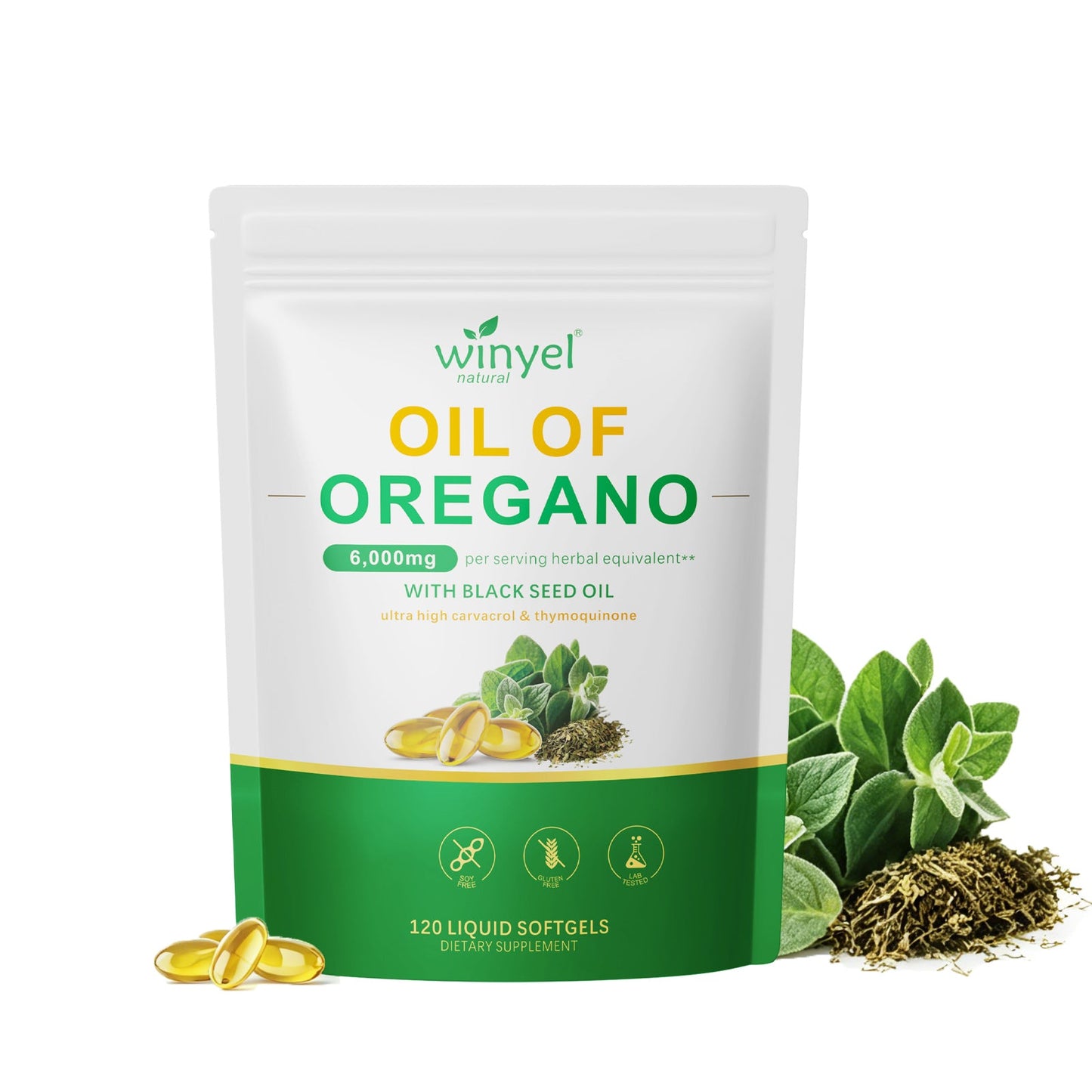 WINYEL Basil Oil Soft Capsules Containing Black Seed Oil 6000 Mg - Basil Oil Capsules Are For Immune And Digestive Support - Gluten-free Soft Capsules - 120 Capsules