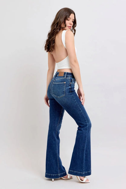 Judy Blue Full Size High Rise Flare Jeans with Pockets Plus Size