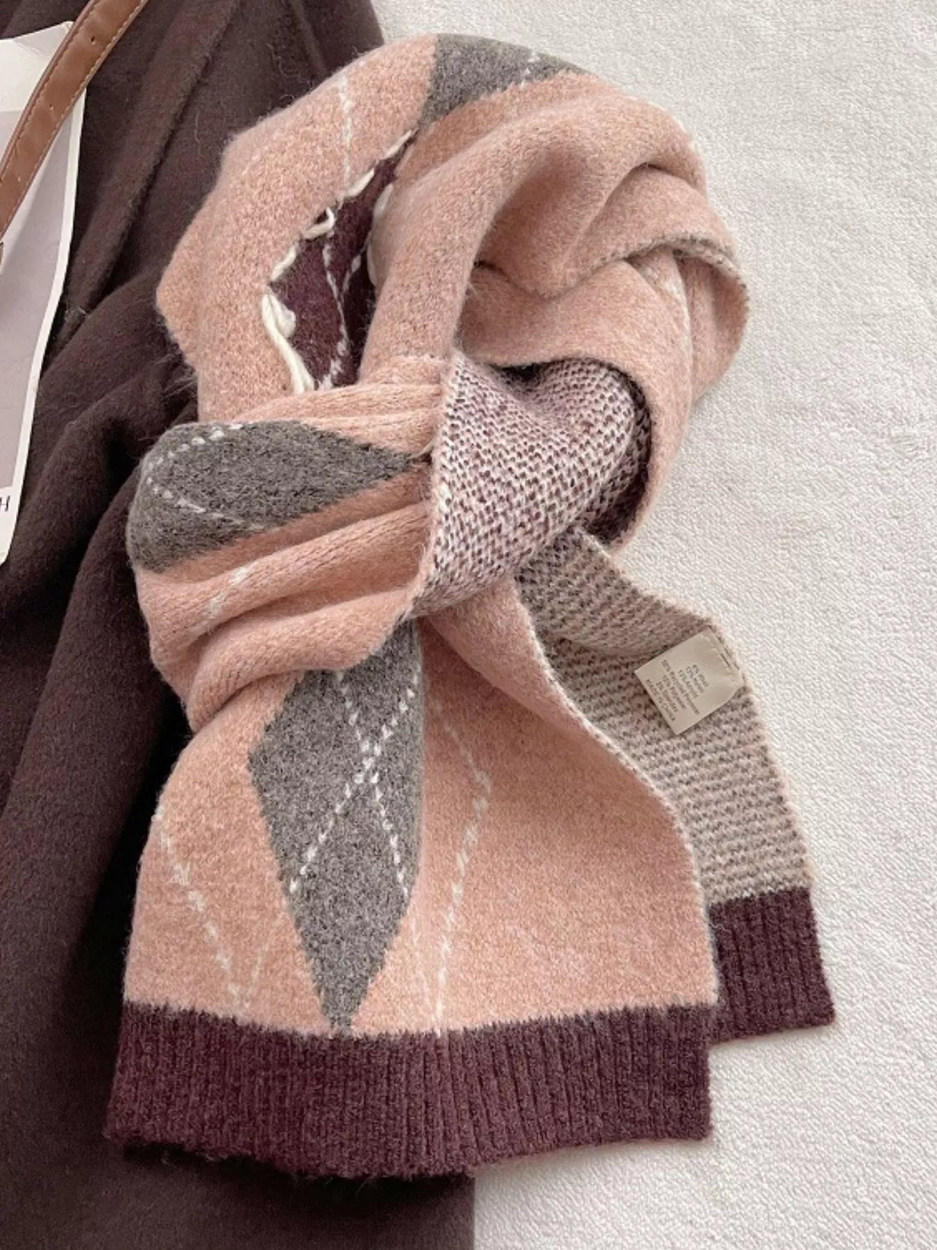 Classic Argyle Knitted Winter Scarf