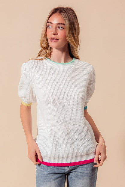 SO ME Casual Sweater Top With Colorful Bands