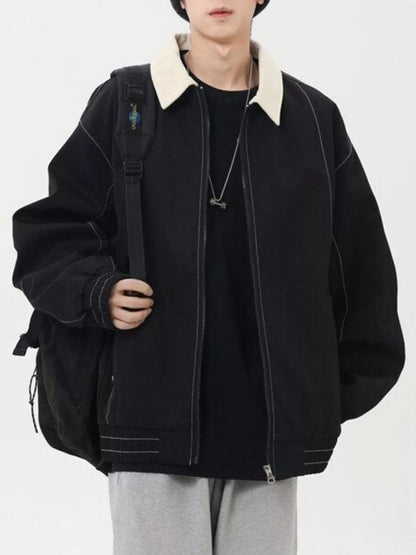 Men's Plus Size Collared Neck Zip-Up Jacket