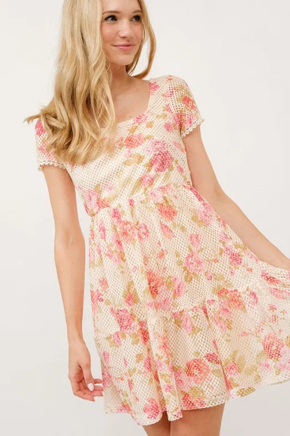 And The Why Square Neck Tiered Floral Fishnet Dress