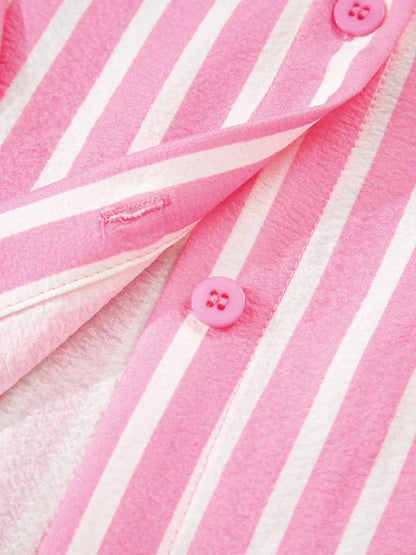 Stripe Buttoned Front Long Sleeve Top and Pants 2 Piece Sleepwear