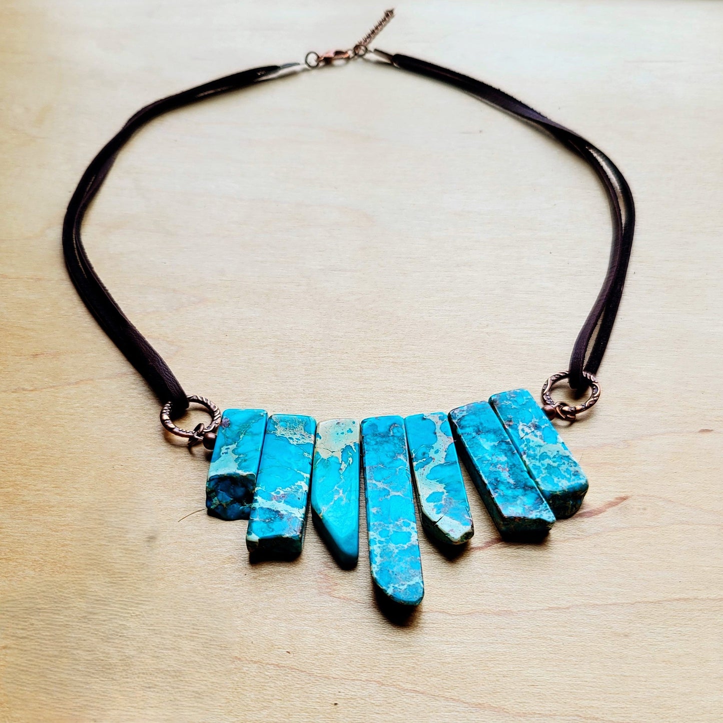 Imperial Jasper Slab Necklace with Genuine Leather 252j