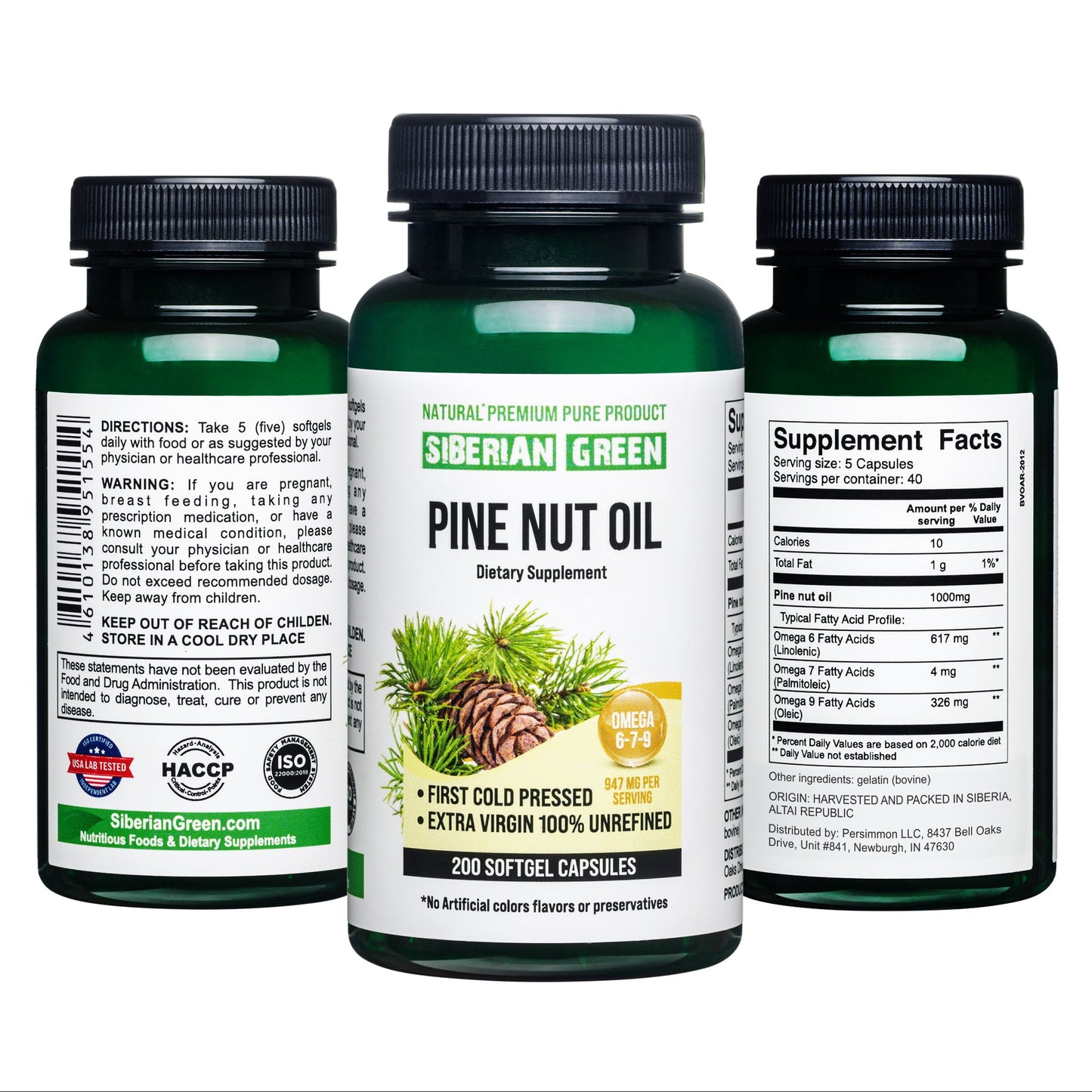 Siberian Green Pine Nut Oil Capsules – 200 Softgels
