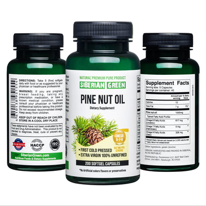 Siberian Green Pine Nut Oil Capsules – 200 Softgels