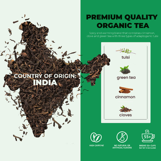 Tulsi Spicy Chai Tea, Energy & Focus - Green Tea - Organic & Kosher