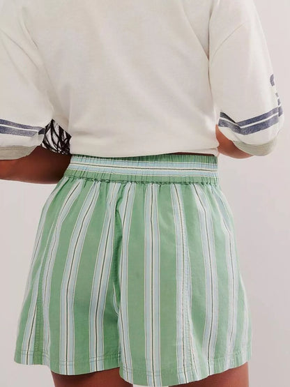 Striped Elastic Waist Casual Shorts