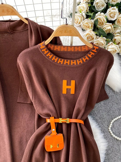 Round Neck Knitted Dress & Cardigan Set