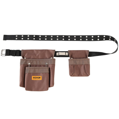 VEVOR Tool Belt, Adjusts From 29 Inches To 54 Inches, Polyester Heavy Duty Tool Pouch Bag, Detachable Tool Bag For Electrician, Carpenter, Handyman, Woodworker, Construction, Framer, Brown