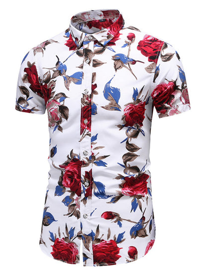 Men's Plus Size Floral Print Short Sleeve Casual Shirt