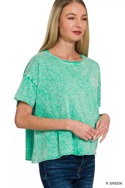 Zenana Halo Washed Cotton Short Sleeve Top