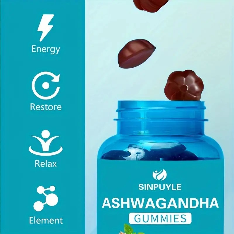 Ashwagandha Gummies 60 Count - Stress Relief, Energy Boost & Relax Support - Natural Adaptogen Supplement
