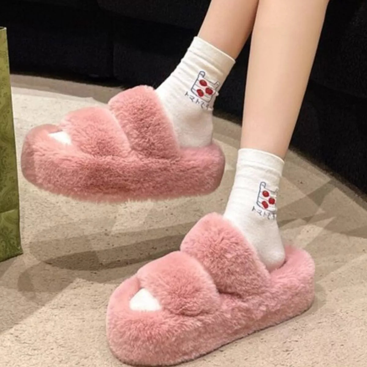 Fuzzy Open Toe Slippers