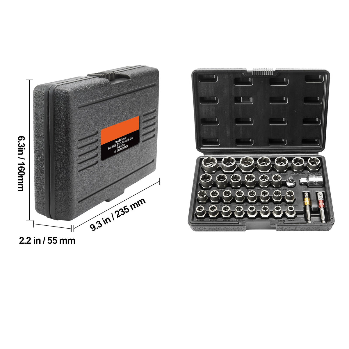 VEVOR Bolt Extractor Set, 29-Piece Bolt And Nut Remover Set, 6mm To 10mm, , CR-MO Steel Extraction Socket Set With Storage Case, For Removing Damaged Rusted Bolts, Nuts And Screws