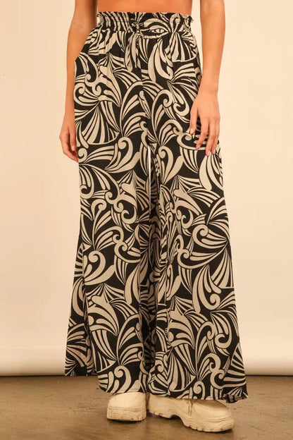 VERY J Full Size Printed Wide Leg Pants Plus Size