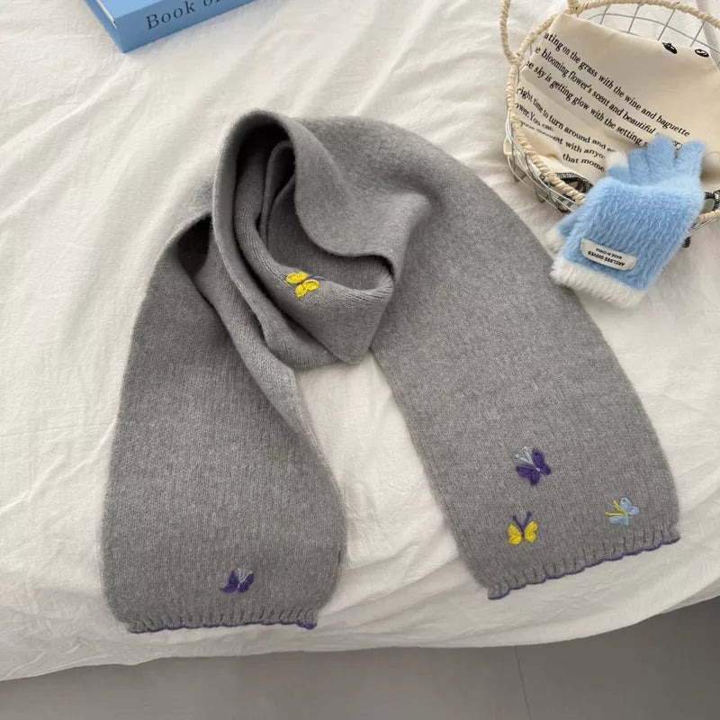 Butterfly Embroidered Knitted Scarf