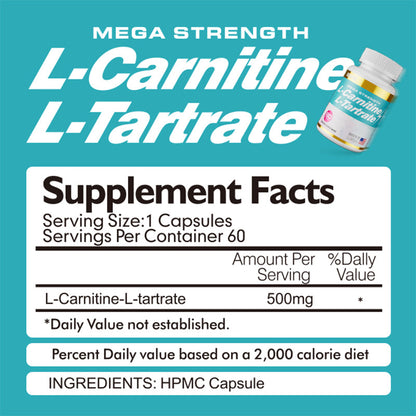 L-Carnitine L-Tartrate Fat Metabolism Energy Support Supplement Capsules | 60 Capsules
