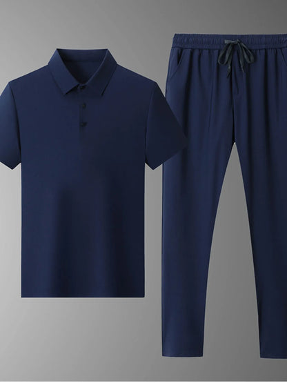 Men's Full Size Button Detail Short Sleeve Polo Plus Size