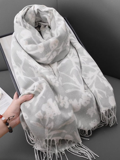 Floral Print Scarf with Fringe Detail