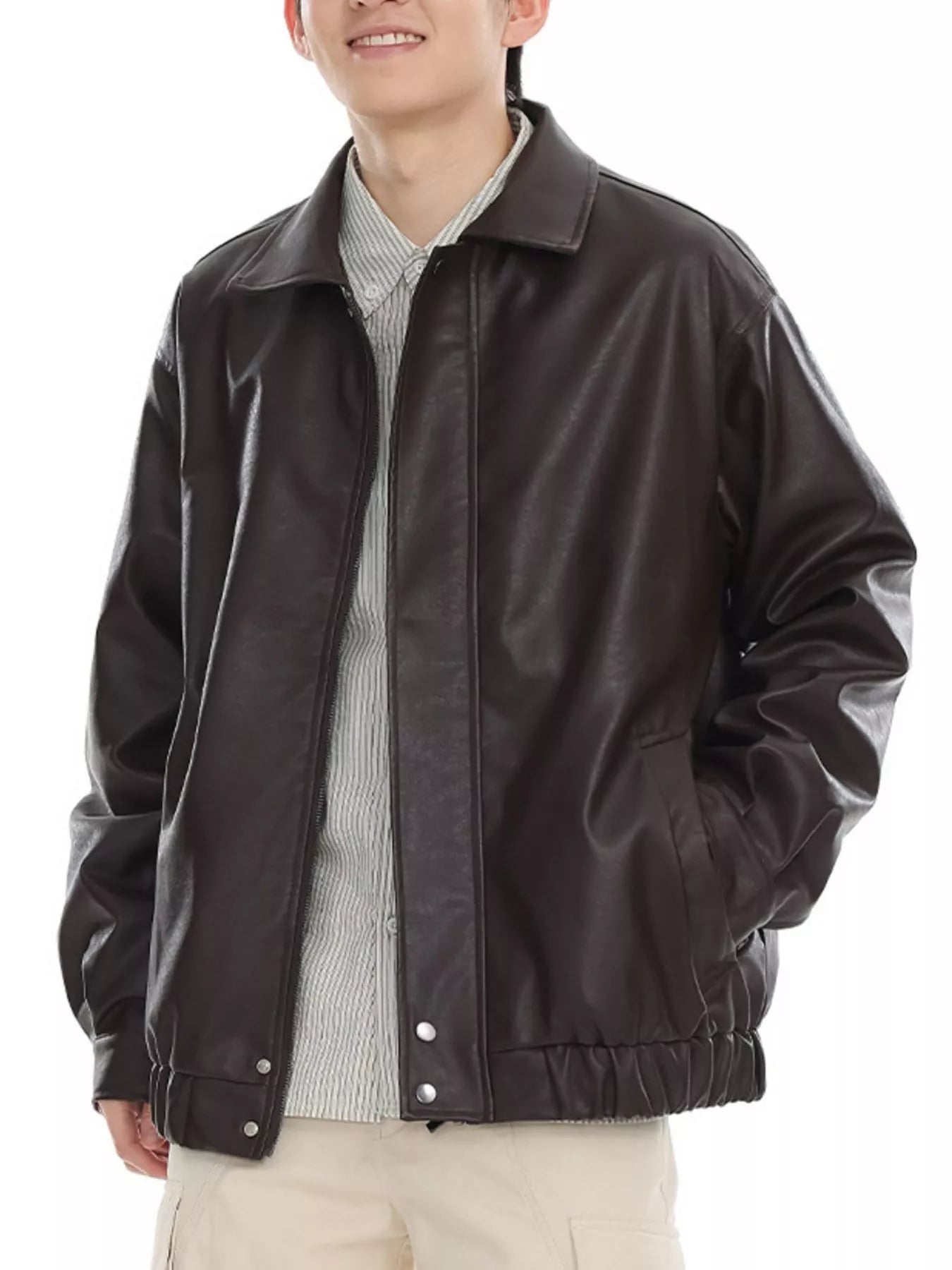 Men's Plus Size Classic Faux Leather Jacket
