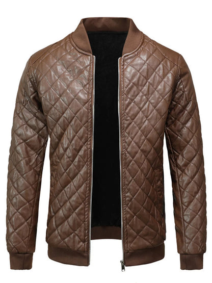 Men's Plus Size Quilted Faux Leather Bomber Jacket