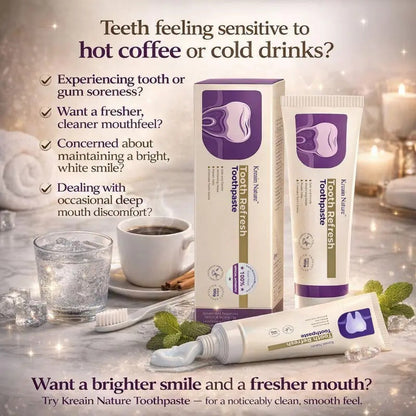 Kreain Nature Daily Oral Care Toothpaste, Hydroxyapatite Formula, Natural Ingredients, Sensitive Teeth Soothing Gentle Care, Whitening, Stain Repair & Elimination
