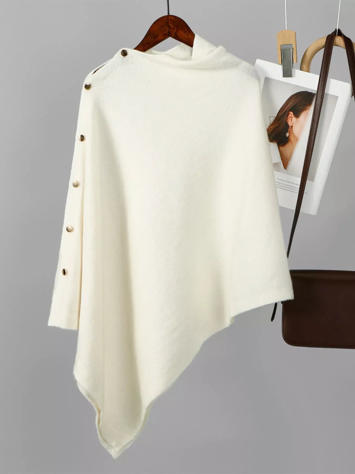 Button-Accented Poncho Scarf