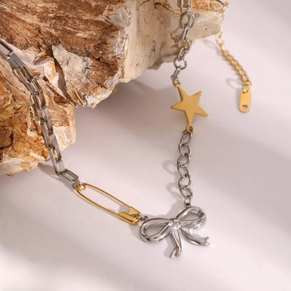 Two-Tone Bow Star Necklace