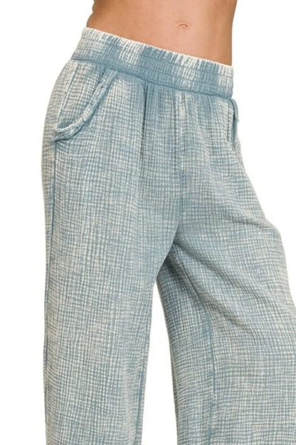Zenana Washed Double Gauze Elastic Band Waist Pants