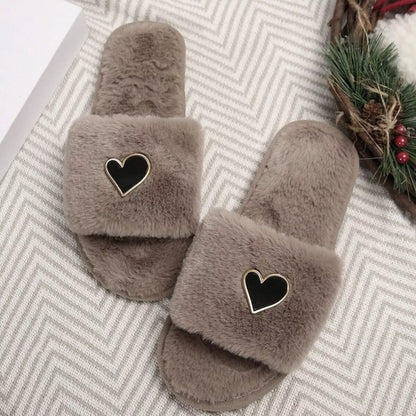 Heart Open Toe Flats Slippers