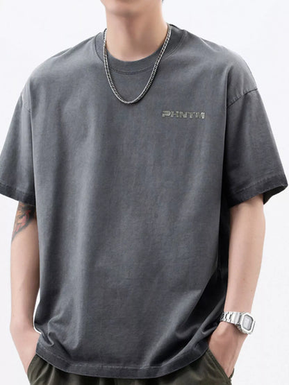 Men's Plus Size Letter Back Round Neck T-Shirt
