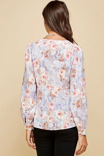 Lime 'N' Chili Floral Sweetheart Neckline Button Down Blouse