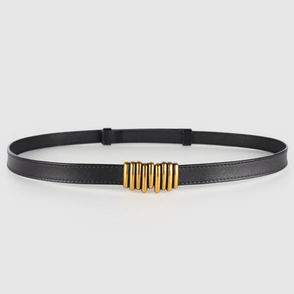 Skinny Leather Belt with Gold Buckle