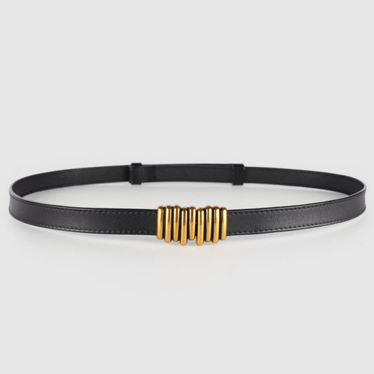 Skinny Leather Belt with Gold Buckle