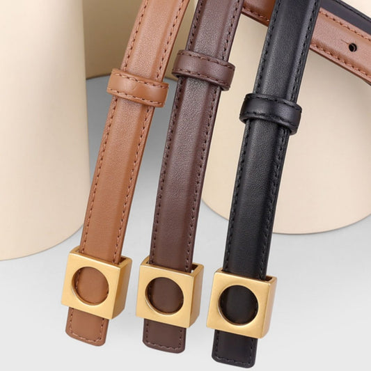 Square Buckle Skinny Leather Belt