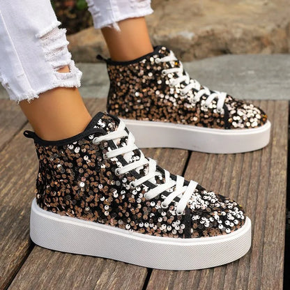 Sequin Round Toe Platform Sneakers