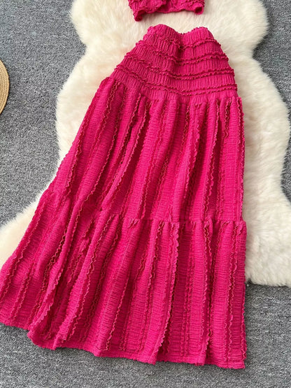 Textured Crop Top and Tiered Skirt Set
