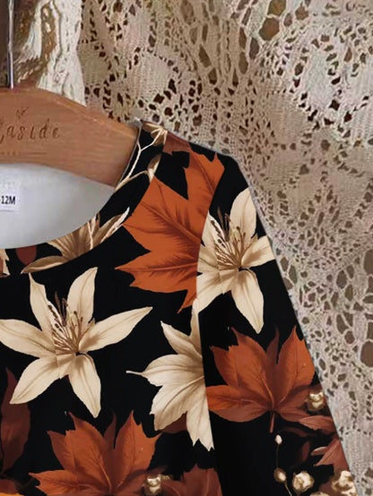 Children's Autumn Leaves Print Long Sleeve Dress