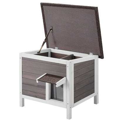 Outdoor Cat House Wooden Feral Cat Shelter With Roof & PVC Door Flaps
