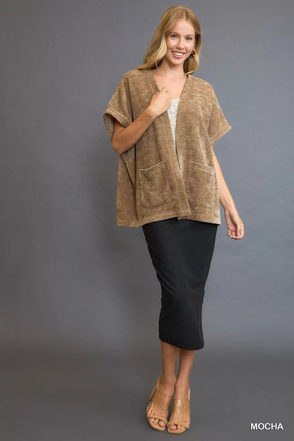 Umgee Open Front Knit Cardigan with Front Pockets