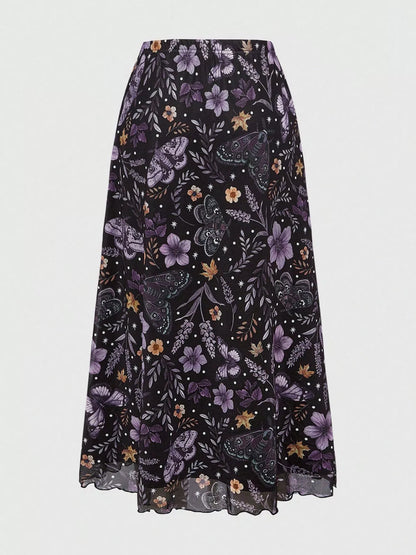 Floral Print Flowy Midi Skirt