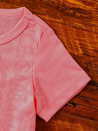 Children's Casual Ribbed Knit Tee and Shorts Two-Piece Set