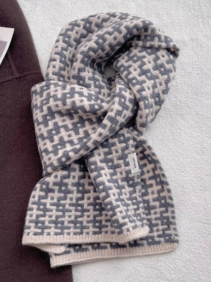 Wool Geometric Pattern Knitted Warm Scarf