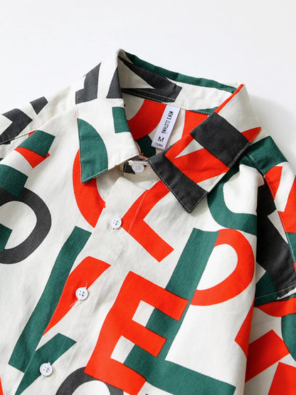 Men's Plus Size Letter Print Long Sleeve Shirt