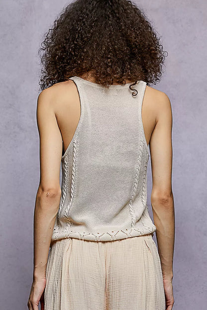POL Embroidered Floral Square Neck Knit Cami